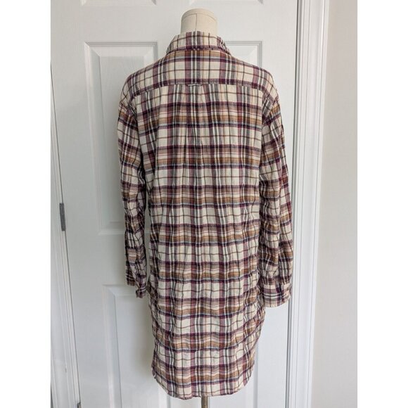 ORGANIC By John Patrick Tunic Button Down Shirt Dress Red Blue Plaid S Small - Picture 7 of 13